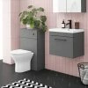 Arezzo Grey Wall Hung Sink Vanity Unit + Toilet Package With Matt Black Handle -Arezzo shop AZGBKWHP1 n p