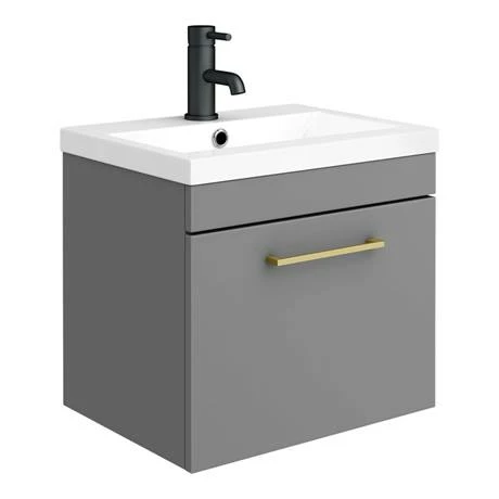 Arezzo Grey Wall Hung Sink Vanity Unit + Toilet Package with Brass Handle Arezzo Grey Wall Hung Sink Vanity Unit + Toilet Package With Brass Handle -Arezzo shop AZGBRWHP1 d1 460