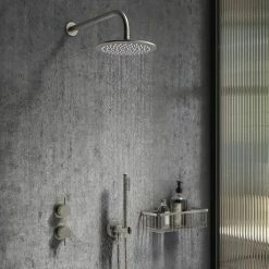 Arezzo Brushed Gunmetal Grey Concealed Individual Diverter + Thermostatic Control Shower Valve -Arezzo shop AZGM39 n d3 460
