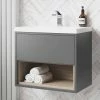 Arezzo Senza 600mm Matt Grey / Vicenza Oak Wall Hung Vanity Unit With Open Shelf + Ceramic Basin -Arezzo shop AZGREVO6 LRG 670