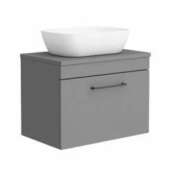 Arezzo Wall Hung Countertop Basin Unit - Grey With Black Handle - 600mm Inc. Basin