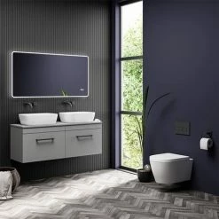 Arezzo Matt Grey Wall Hung Double Countertop Vanity Unit Incl. 2 Basins (1200mm W. Matt Black Handles) -Arezzo shop AZGWHMB12B d4 460