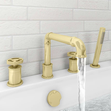 Arezzo Brushed Brass 4TH Industrial Style Deck Mounted Bath Shower Mixer inc. Pull Out Handset Arezzo Brushed Brass 4TH Industrial Style Deck Mounted Bath Shower Mixer Inc. Pull Out Handset -Arezzo shop AZISBB04 n p