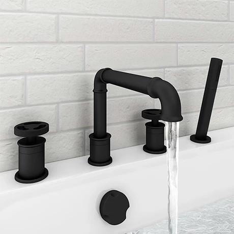 Arezzo Matt Black 4TH Industrial Style Deck Mounted Bath Shower Mixer inc. Pull Out Handset Arezzo Matt Black 4TH Industrial Style Deck Mounted Bath Shower Mixer Inc. Pull Out Handset -Arezzo shop AZISBK04 n p