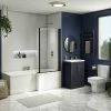 Arezzo L-Shaped Shower Bath Suite - 1700mm With Blue Vanity Unit + Square Toilet -Arezzo shop AZLBSBB p