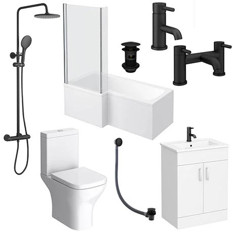 Arezzo Matt Black Complete Modern Bathroom Package (incl. L-Shaped Bath) Arezzo Matt Black Complete Modern Bathroom Package (incl. L-Shaped Bath) -Arezzo shop AZMBCBP p