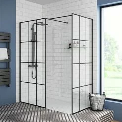 Arezzo 1700 X 800 Matt Black Grid Wet Room (inc. Screen, Side Panel + Tray)