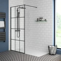 Arezzo 1700 X 800 Matt Black Grid Wet Room (inc. Screen + Tray)