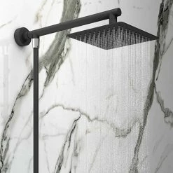 Arezzo Square 200mm Matt Black Slim Rainfall Shower Head With 1.75m Flexible Hose
