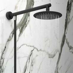 Arezzo Round 200mm Matt Black Slim Rainfall Shower Head With 1.75m Flexible Hose