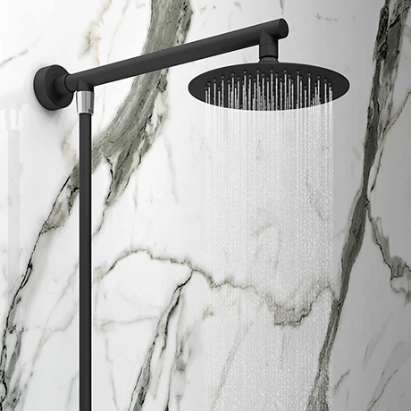 Arezzo Round 200mm Matt Black Slim Rainfall Shower Head with 1.75m Flexible Hose Arezzo Round 200mm Matt Black Slim Rainfall Shower Head With 1.75m Flexible Hose -Arezzo shop AZMBSH3 p