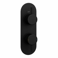 Arezzo Matt Black Round Twin Concealed Shower Valve W. Diverter + Oval Backplate