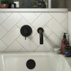 Arezzo Matt Black Round Concealed Manual Valve + Bath Spout