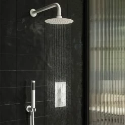 Arezzo Round Matt White Outlet Elbow With Parking Bracket, Flex + Handset 4 Arezzo Round Matt White Outlet Elbow With Parking Bracket, Flex + Handset -Arezzo shop AZMWHSB n d2 460