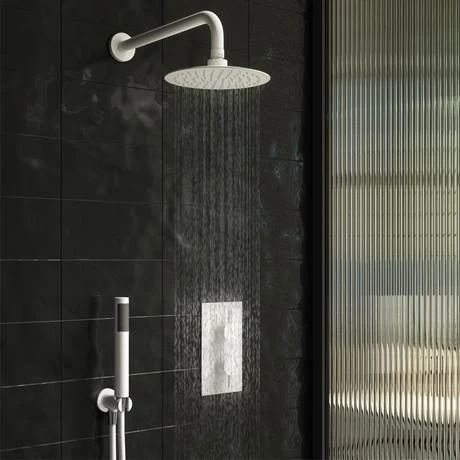 Arezzo Round Matt White Outlet Elbow with Parking Bracket, Flex + Handset Arezzo Round Matt White Outlet Elbow With Parking Bracket, Flex + Handset -Arezzo shop AZMWHSB n d2 460