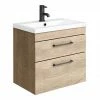 Arezzo 600 Rustic Oak Wall Hung 2-Drawers Vanity Unit With Matt Black Handles -Arezzo shop AZO6WHVMB2D lrg 670