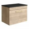 Arezzo Wall Hung Countertop Vanity Unit - Rustic Oak - 600mm With Black Worktop & Brushed Brass Handle -Arezzo shop AZO6WHWBBB p