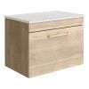Arezzo Wall Hung Countertop Vanity Unit - Rustic Oak - 600mm With White Worktop & Brushed Brass Handle -Arezzo shop AZO6WHWBBW p