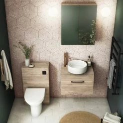 Arezzo Wall Hung Countertop Vanity Unit - Rustic Oak - 600mm With Worktop & Matt Black Handle -Arezzo shop AZO6WHWMBO d2 460