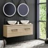 Arezzo Rustic Oak Wall Hung Double Countertop Vanity Unit Incl. 2 Basins (1200mm W. Matt Black Handles) -Arezzo shop AZOWHMB12RB p