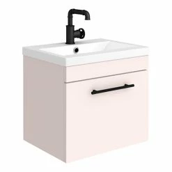 Arezzo Wall Hung Vanity Unit - Matt Pink - 500mm With Industrial Style Black Handle