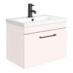 Arezzo Wall Hung Vanity Unit - Matt Pink - 600mm With Matt Black Handle
