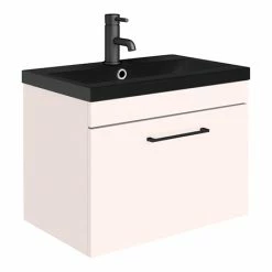 Arezzo Wall Hung Vanity Unit - Matt Pink - 600mm Black Basin