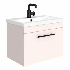 Arezzo Wall Hung Vanity Unit - Matt Pink - 600mm With Industrial Style Black Handle