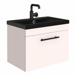 Arezzo Wall Hung Vanity Unit - Matt Pink - 600mm Black Basin With Industrial Style Handle