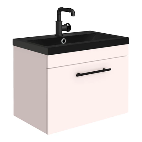 Arezzo Wall Hung Vanity Unit - Matt Pink - 600mm Black Basin with Industrial Style Handle Arezzo Wall Hung Vanity Unit - Matt Pink - 600mm Black Basin With Industrial Style Handle -Arezzo shop AZP6WHVBKISB p