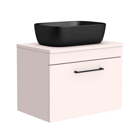 Arezzo Wall Hung Countertop Basin Unit - Pink with Matt Black Handle - 600mm inc. Black Basin Arezzo Wall Hung Countertop Basin Unit - Pink With Matt Black Handle - 600mm Inc. Black Basin -Arezzo shop AZP6WHWBKB465 p