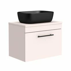 Arezzo Wall Hung Countertop Basin Unit - Pink With Industrial Style Black Handle - 600mm Inc. Black Basin