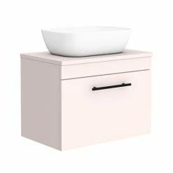 Arezzo Wall Hung Countertop Basin Unit - Pink With Industrial Style Black Handle - 600mm Inc. White Basin
