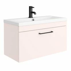 Arezzo Wall Hung Vanity Unit - Matt Pink - 800mm With Matt Black Handle