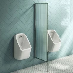 Arezzo Concealed Urinal Pack With 2 X Urinal Bowls + Chrome Frame Glass Partition