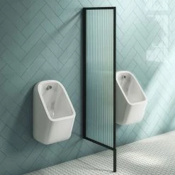 Arezzo Concealed Urinal Pack With 2 X Urinal Bowls + Matt Black Frame Glass Partition