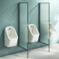 Arezzo Concealed Urinal Pack With 3 X Urinal Bowls + 2 X Chrome Frame Glass Partitions