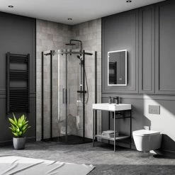 Arezzo Matt Black 800 X 800mm Frameless Quadrant Shower Enclosure With Black Tray 7 Arezzo Matt Black 800 X 800mm Frameless Quadrant Shower Enclosure With Black Tray -Arezzo shop AZQ8BT d5 460