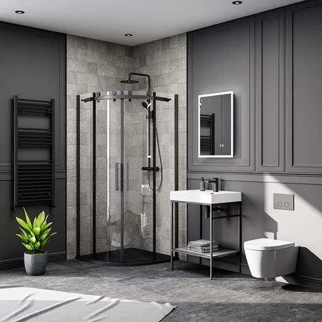 Arezzo Matt Black 800 x 800mm Frameless Quadrant Shower Enclosure with Black Tray Arezzo Matt Black 800 X 800mm Frameless Quadrant Shower Enclosure With Black Tray -Arezzo shop AZQ8BT d5 460