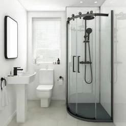 Arezzo Matt Black 900 X 900mm Frameless Quadrant Shower Enclosure 4 Arezzo Matt Black 900 X 900mm Frameless Quadrant Shower Enclosure -Arezzo shop AZQ9 d2 460