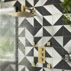 Arezzo Brushed Brass Square Shower System (Valve With Fixed Shower Head + 4 Body Jets)