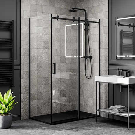 Arezzo Matt Black 1200 x 900 Frameless Sliding Door Shower Enclosure with Black Tray Arezzo Matt Black 1200 X 900 Frameless Sliding Door Shower Enclosure With Black Tray -Arezzo shop AZR129BT n p