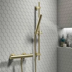 Arezzo Brushed Brass Round Thermostatic Bar Shower Valve -Arezzo shop AZRDBB d3 460