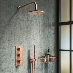 Arezzo Rose Gold Round Thermostatic Shower Pack With Wall Mounted Head + Handset