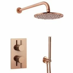 Arezzo Rose Gold Round Shower System (Twin Valve With Diverter, Wall Mounted Head + Handset) -Arezzo shop AZRGSPK5 detail2 460