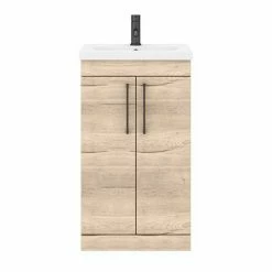 Arezzo Floor Standing Vanity Unit - Rustic Oak - 500mm With Matt Black Handles -Arezzo shop AZRO5FSVMB d4 460