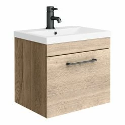 Arezzo Wall Hung Vanity Unit - Rustic Oak - 500mm With Matt Black Handle