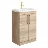 Arezzo Floor Standing Vanity Unit - Rustic Oak - 600mm With Brushed Brass Handles -Arezzo shop AZRO6FSVBB p