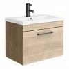 Arezzo Wall Hung Vanity Unit - Rustic Oak - 600mm With Matt Black Handle 1 Arezzo Wall Hung Vanity Unit - Rustic Oak - 600mm With Matt Black Handle -Arezzo shop AZRO6WHVBK n p