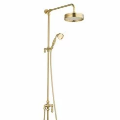 Arezzo Brushed Brass Rigid Riser Kit With Shower Head, Handshower & Diverter
